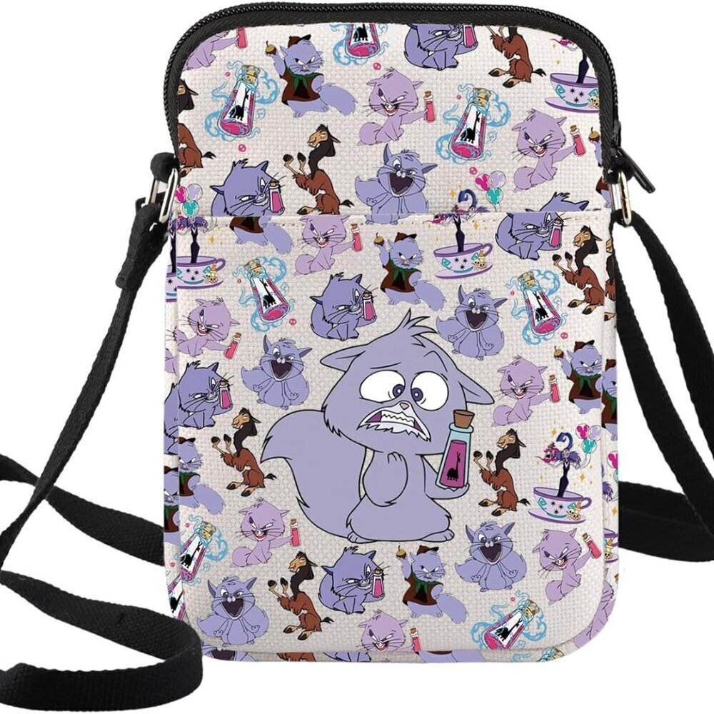 Yzma Cat Crossbody Bag Cotton Canvas Small Zipper Adjustable Strap Gift